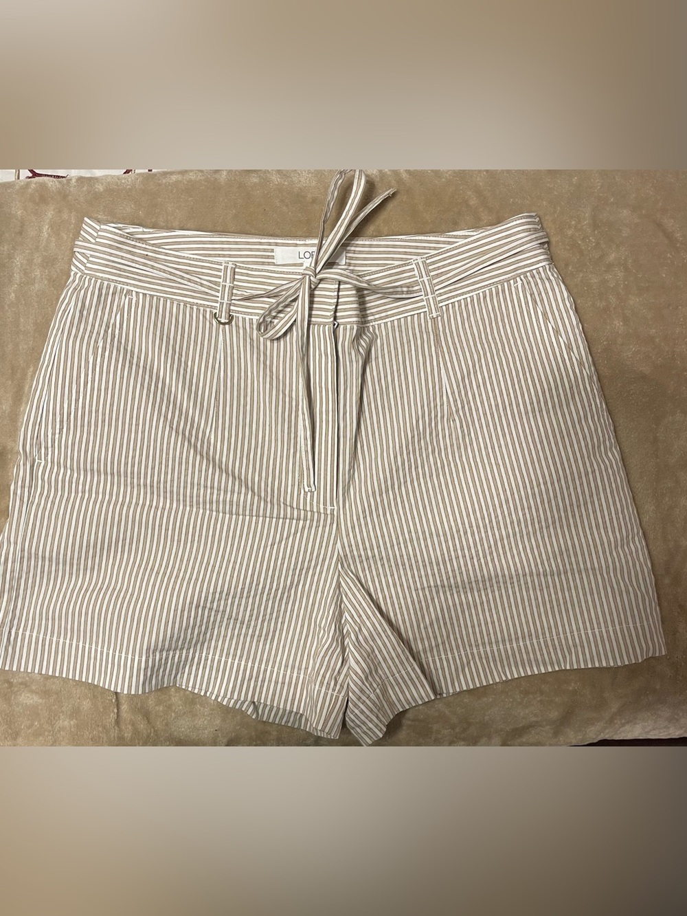 LOFT Beige Stripe Tie-Waist Women's Shorts